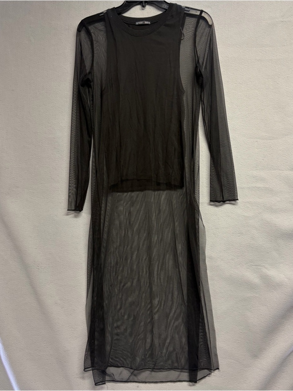Zara Black Sheer Mesh Long Sleeve Overlay Tank Small Whimsy Fairy Goth Grunge